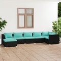vidaXL 7-tlg. Garten-Lounge-Set mit Kissen Poly Rattan Schwarz