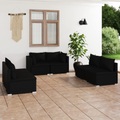 vidaXL 6-tlg. Garten-Lounge-Set mit Kissen Poly Rattan Schwarz