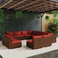 vidaXL 11-tlg. Garten-Lounge-Set mit Kissen Braun Poly Rattan