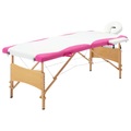 vidaXL Massagetisch Klappbar 2 Zonen Holz Weiß und Rosa