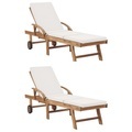 vidaXL Sonnenliegen mit Auflagen 2 Stk. Massivholz Teak Cremeweiß