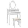 vidaXL Schminktisch-Set mit Hocker Weiß 75x69x140cm Paulownia-Holz