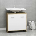 vidaXL Badezimmerschrank Weiß und Sonoma-Eiche 60x33x58 cm Spanplatte