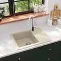 vidaXL, vidaXL Küchenspüle mit Überlauf Oval Beige Granit