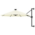 vidaXL Sonnenschirm Wandmontage mit LEDs Metallmast 300 cm Sandfarben