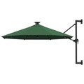 vidaXL Sonnenschirm Wandmontage mit LEDs und Metallmast 300 cm Grün