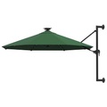 vidaXL Sonnenschirm Wandmontage mit LEDs und Metallmast 300 cm Grün