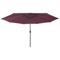 vidaXL Sonnenschirm mit LED-Leuchten und Metallmast 400 cm Bordeauxrot