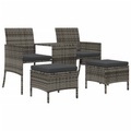 vidaXL 2-Sitzer-Gartensofa mit Teetisch und Hocker Poly Rattan Grau
