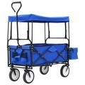 vidaXL Klappbarer Handwagen mit Sonnendach Stahl Blau