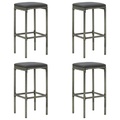 vidaXL Barhocker mit Kissen 4 Stk. Grau Poly Rattan
