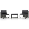vidaXL 3-tlg. Garten-Sofagarnitur mit Kissen Grau Poly Rattan