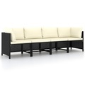vidaXL 4-Sitzer-Gartensofa mit Auflagen Schwarz Poly Rattan