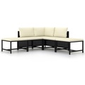 vidaXL 5-tlg. Garten-Sofagarnitur mit Auflagen Schwarz Poly Rattan
