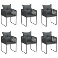 vidaXL Gartenstühle 6 Stk. mit Kissen Poly Rattan Schwarz