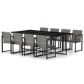 vidaXL 9-tlg. Garten-Essgruppe mit Kissen Poly Rattan Grau