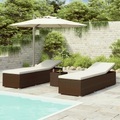 vidaXL 3-tlg. Garten-Sonnenliegen mit Teetisch Poly Rattan Braun