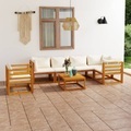 vidaXL 7-tlg. Garten-Lounge-Set mit Auflagen Creme Massivholz Akazie