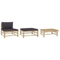 vidaXL, vidaXL 3-tlg. Garten-Lounge-Set mit Dunkelgrauen Kissen Bambus