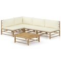 vidaXL 5-tlg. Garten-Lounge-Set mit Cremeweißen Kissen Bambus