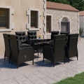 vidaXL, vidaXL 9-tlg. Garten-Essgruppe Poly Rattan und Glas Schwarz