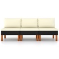 vidaXL Mittelsofas 3 Stk. Poly Rattan und Eukalyptus Massivholz