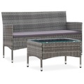 vidaXL 2-tlg. Garten-Lounge-Set mit Auflage Poly Rattan Grau