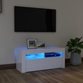 vidaXL TV-Schrank mit LED-Leuchten Hochglanz-Weiß 90x35x40 cm