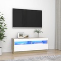 vidaXL TV-Schrank mit LED-Leuchten Weiß Sonoma-Eiche 100x35x40 cm