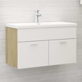 vidaXL Waschbeckenunterschrank Weiß und Sonoma 80x38,5x46 cm Spanplatte
