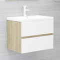 vidaXL Waschbeckenunterschrank Weiß und Sonoma 60x38,5x45 cm Spanplatte