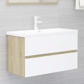 vidaXL Waschbeckenunterschrank Weiß und Sonoma 80x38,5x45 cm Spanplatte