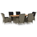 vidaXL 7-tlg. Garten-Essgruppe mit Auflagen Poly Rattan Braun