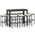 vidaXL 9-tlg. Gartenbar-Set mit Kissen Poly Rattan Schwarz