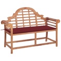 vidaXL Gartenbank mit Weinroter Auflage 120 cm Massivholz Teak