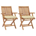 vidaXL Gartenstühle 2 Stk. mit Cremeweißen Kissen Massivholz Teak