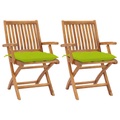 vidaXL Gartenstühle 2 Stk. mit Hellgrünen Kissen Massivholz Teak