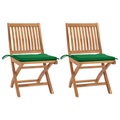 vidaXL Gartenstühle 2 Stk. mit Grünen Kissen Teak Massivholz