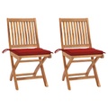 vidaXL Gartenstühle 2 Stk. mit Roten Kissen Teak Massivholz