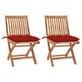 vidaXL Gartenstühle 2 Stk. mit Roten Kissen Massivholz Teak