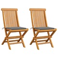 vidaXL Gartenstühle mit Grauen Kissen 2 Stk. Massivholz Teak