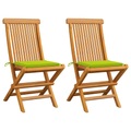 vidaXL Gartenstühle mit Hellgrünen Kissen 2 Stk. Massivholz Teak
