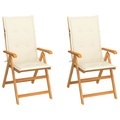 vidaXL Gartenstühle 2 Stk. mit Creme Kissen Massivholz Teak