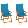 vidaXL Gartenstühle 2 Stk. mit Blauen Kissen Massivholz Teak