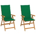 vidaXL Gartenstühle 2 Stk. mit Grünen Kissen Massivholz Teak