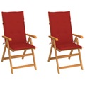 vidaXL Gartenstühle 2 Stk. mit Roten Kissen Massivholz Teak