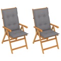 vidaXL Gartenstühle 2 Stk. mit Grauen Auflagen Massivholz Teak