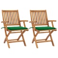 vidaXL Gartenstühle 2 Stk. mit Grünen Kissen Teak Massivholz