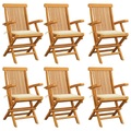 vidaXL Gartenstühle mit Cremeweißen Kissen 6 Stk. Massivholz Teak
