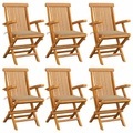 vidaXL Gartenstühle mit Beige Kissen 6 Stk. Massivholz Teak